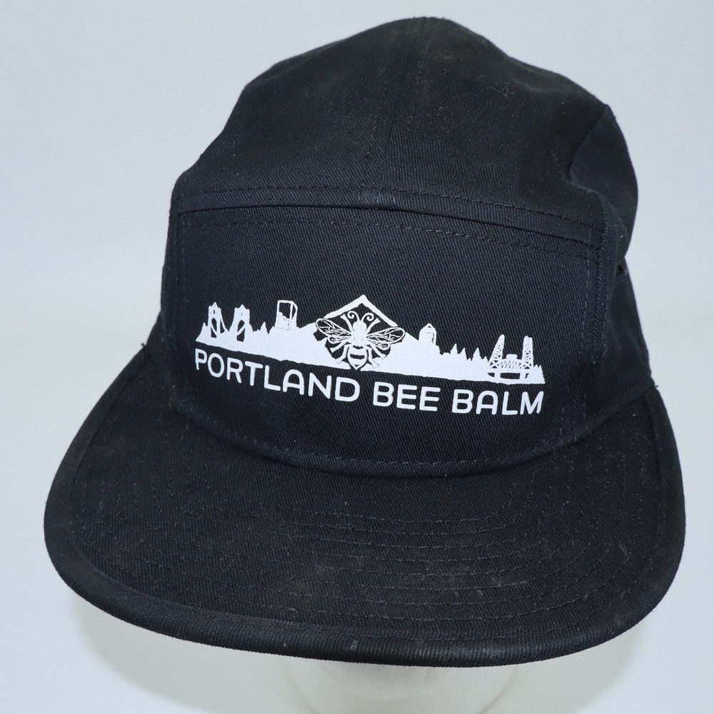 Portland Bee Balm Black 5 Panel‎ Camper Hat Otto Adjustable Strapback Cap PNW